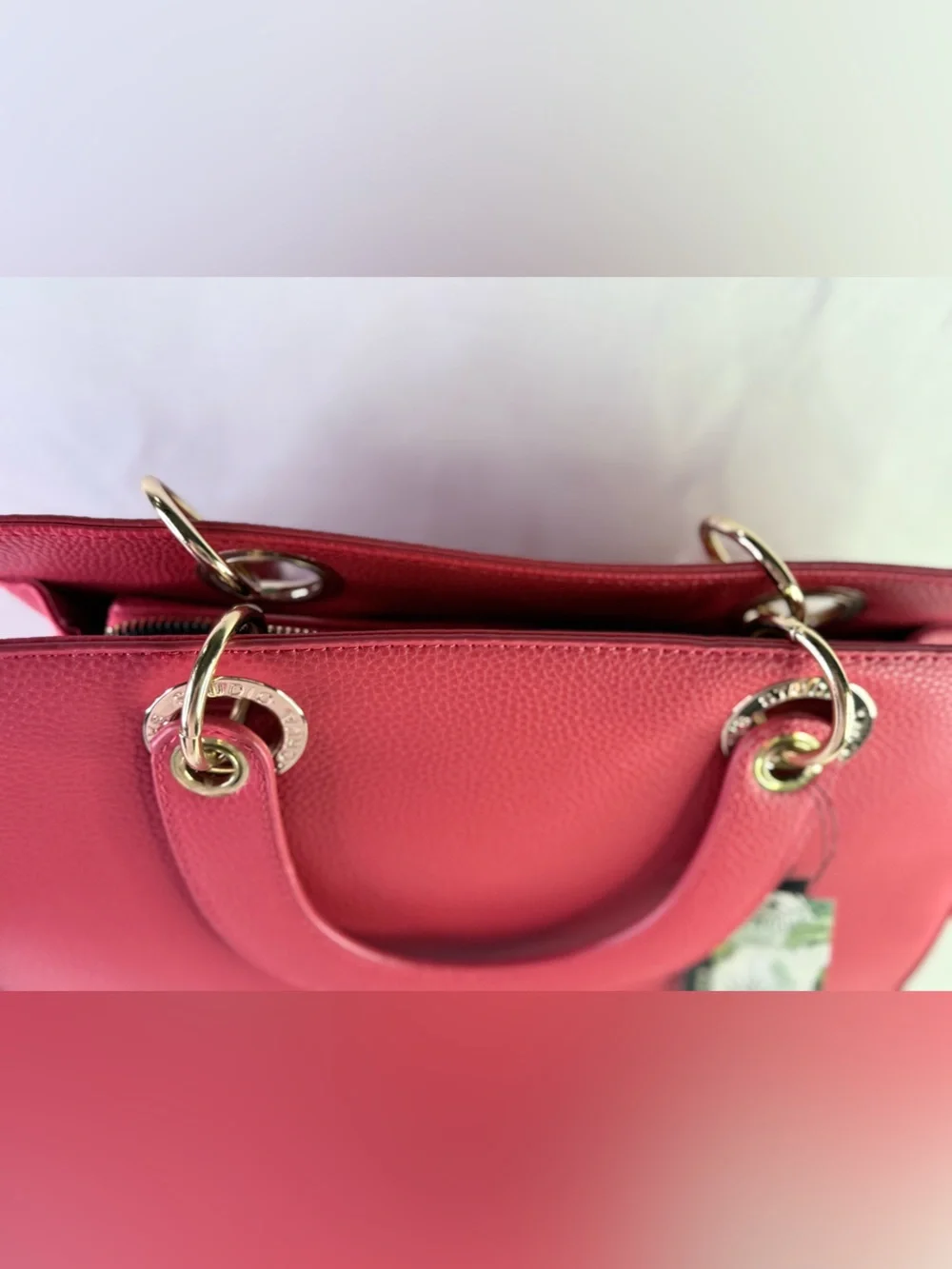 Bradley Mischka Red Satchel Bag with Crossbody/Shoulder Strap and Gold Hardware